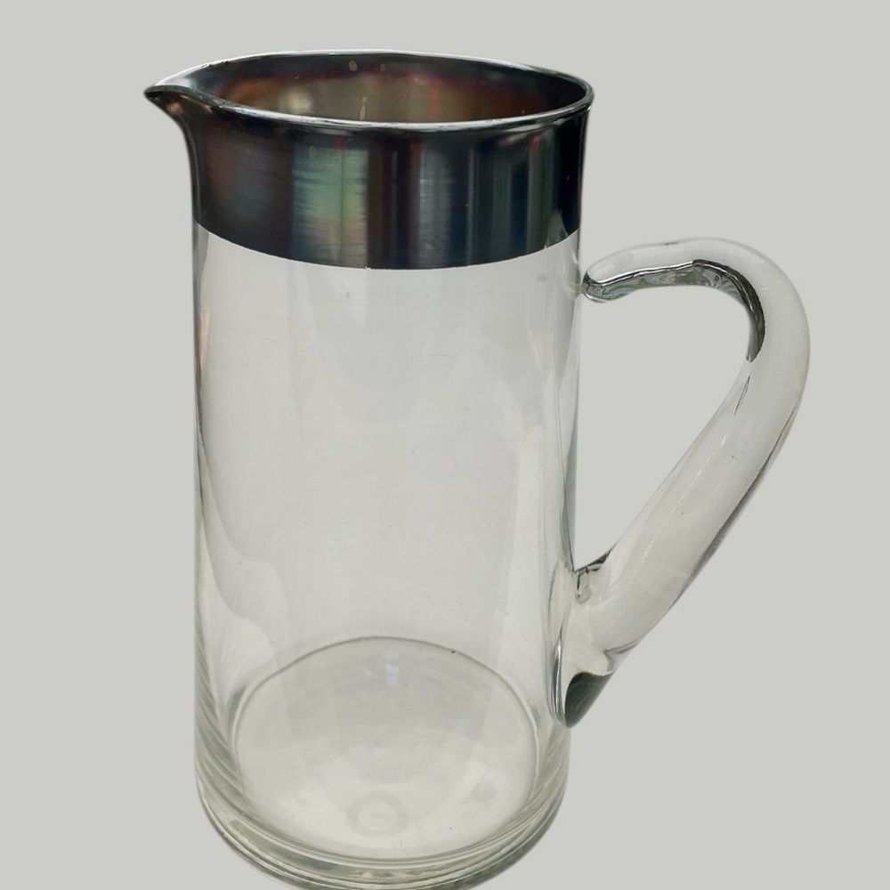 Dorothy Thorpe silver banded glass pitcher, mid-century modern, good condition
